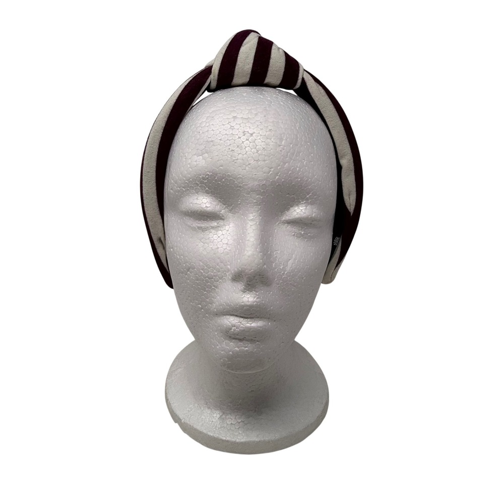 Lele Sadoughi Headband Womens OS Burgundy White Striped Knotted Jersey Preppy